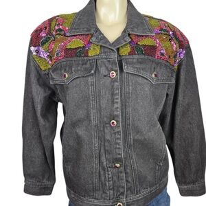 Embellished Denim Jacket with Colorful Accents